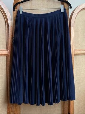J. Crew Navy Pleated Midi Skirt